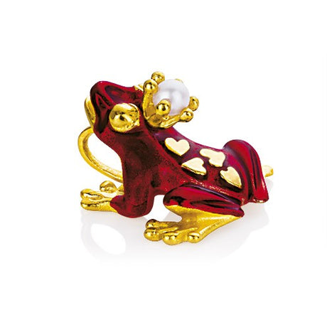 Love Frog mittlerer Anhänger mit rotem Brandlack und Süßwasserperle
