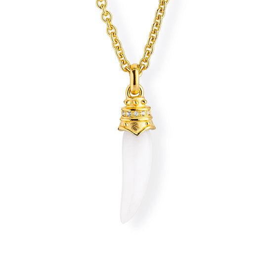 Ganesha kleiner Anhänger mit Elefantenzahn aus weißem Quarz und Bergkristallpavée