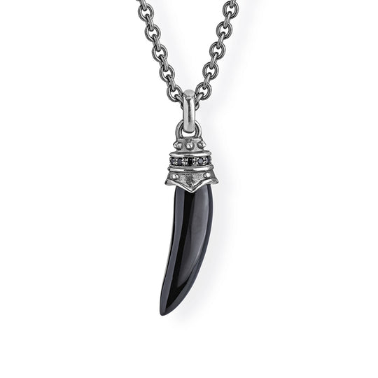 Ganesha kleiner Anhänger mit Elefantenzahn aus Onyx und Spinellpavée