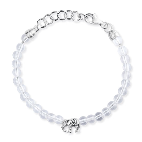 Ganesha Bergkristall Armband mit einem Elefanten und Karabiner in der Länge 23 cm
