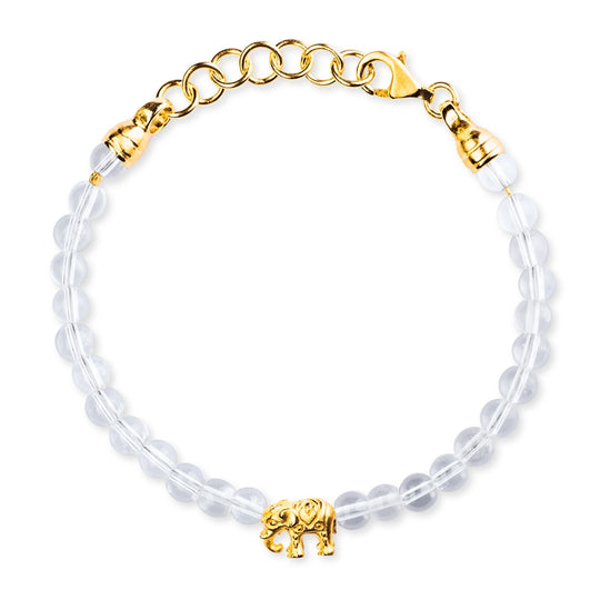 Ganesha Bergkristall Armband mit einem Elefanten und Karabiner in der Länge 23 cm