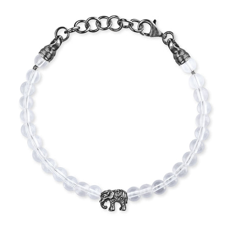 Ganesha Bergkristall Armband mit einem Elefanten und Karabiner in der Länge 23 cm
