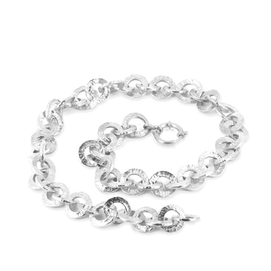 Hammerschlag massive handgearbeitete Kette mit Schmuck Federring in der Länge 45 cm