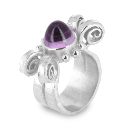 Eiserne Jungfrau großer Ring mit Amethyst Kegel