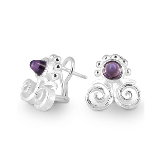 Eiserne Jungfrau Clipohrstecker mit Amethyst Kegel