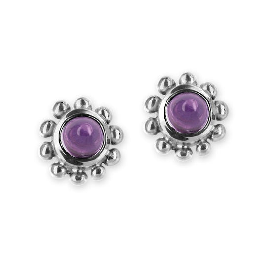 Eiserne Jungfrau kleine Ohrstecker mit Amethyst Kegel