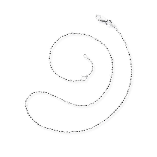 Feine Kugelkette 1,5 mm aus Silber in der Länge 40 cm Zwischenöse bei 38 cm mit Karabiner