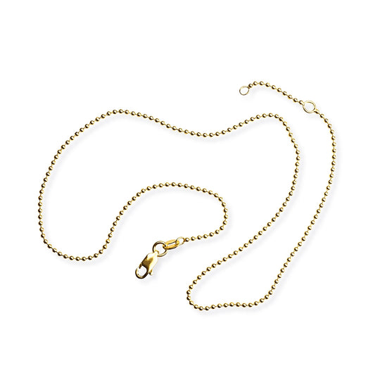 Feine Kugelkette 1,5 mm aus Silber goldplattiert in der Länge 40 cm Zwischenöse bei 38 cm mit Karabiner