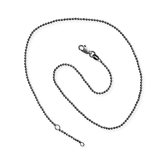 Feine Kugelkette 1,5 mm aus Silber im Vintagelook in der Länge 40 cm Zwischenöse bei 38 cm mit Karabiner