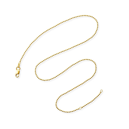 Feine Kugelkette 1,5 mm aus Silber goldplattiert in der Länge 45 cm Zwischenöse bei 42 cm mit Karabiner