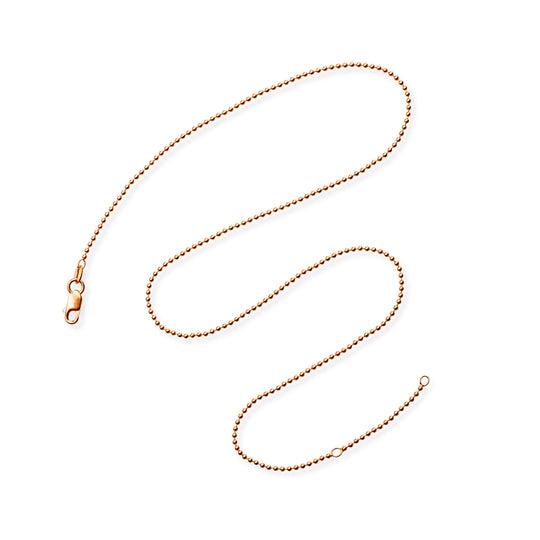 Feine Kugelkette 1,5 mm aus Silber rotgoldplattiert in der Länge 45 cm Zwischenöse bei 42 cm mit Karabiner