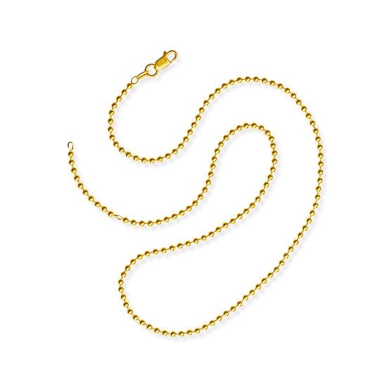 Stabile Kugelkette 2,2 mm aus Silber goldplattiert in der Länge 45 cm Zwischenöse bei 42 cm mit Karabiner