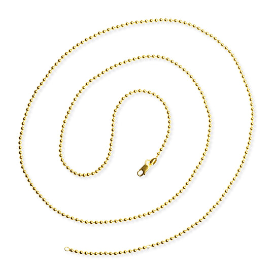 Stabile Kugelkette 2,2 mm aus Silber goldplattiert in der Länge 85 cm Zwischenöse bei 80 cm mit Karabiner