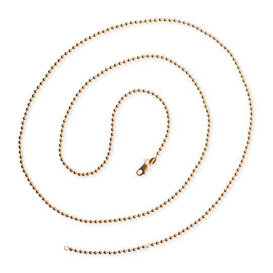 Stabile Kugelkette 2,2 mm aus Silber rotgoldplattiert in der Länge 85 cm Zwischenöse bei 80 cm mit Karabiner