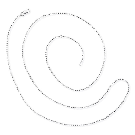 Feine facettierte Kugelkette 1,8 mm aus Silber in der Länge 85 cm Zwischenöse bei 80 cm mit Karabiner