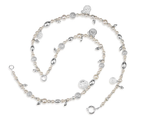 1001 Nacht Perlen Kette mit Münzen Dekoelementen und Schmuck Federring in der Länge 85 cm