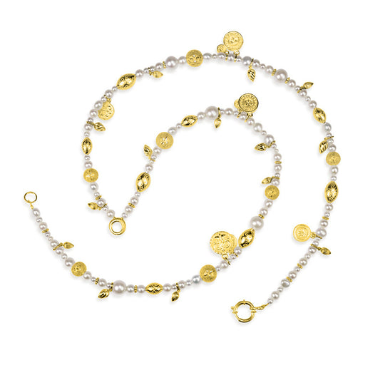 1001 Nacht Perlen Kette mit Münzen Dekoelementen und Schmuck Federring in der Länge 85 cm