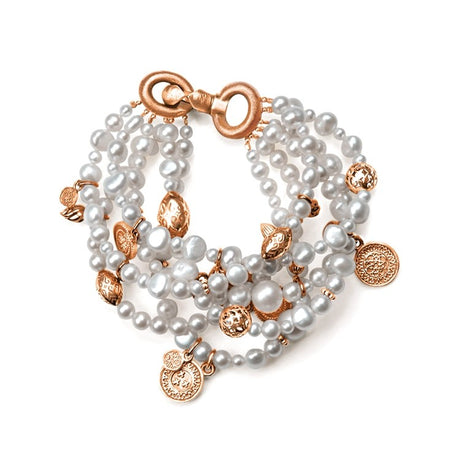 1001 Nacht 6 reihiges Perlen Armband mit Münzen Dekoelementen und Knebelverschluss Länge 21 cm