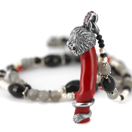 UNIKAT Löwenmäulchen Korallanhänger aus Silber im Vintagelook mit Rhodolith Klappöse