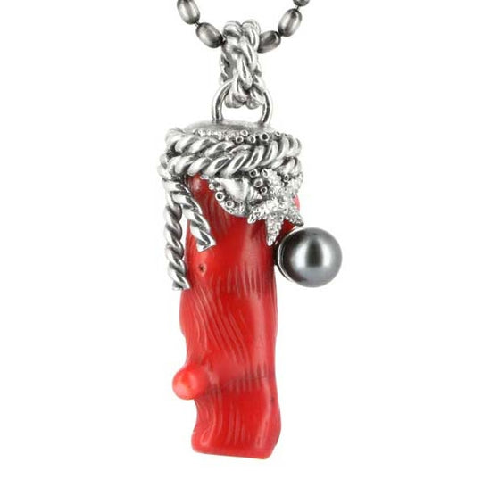 UNIKAT Heimathafen Korallanhänger aus Silber im Vintagelook mit Taihitiperle