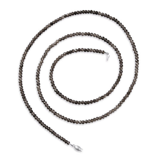 Rauchquarz Kette mit Tonnenschloss in der Länge 80 cm