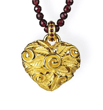 Little Gardener kleiner Herz Anhänger mit Klappöse und Granatpavée