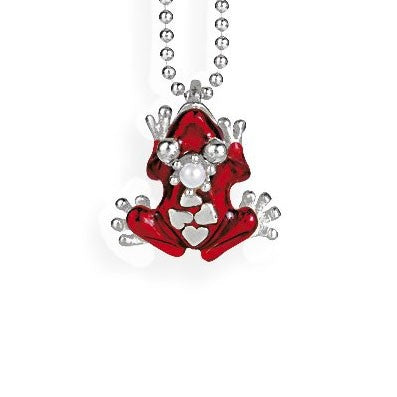 Love Frog kleiner Anhänger mit rotem Brandlack und Süßwasserperle