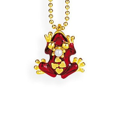 Love Frog kleiner Anhänger mit rotem Brandlack und Süßwasserperle