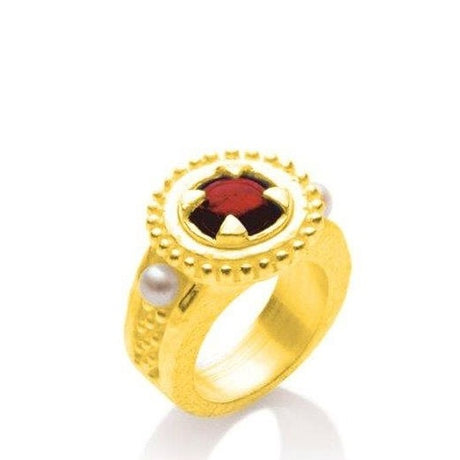 Papst Pius kleiner Ring mit Granat und Süßwasserperle