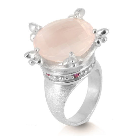 Petit Roi mittlerer Ring mit Rosenquarz und Rhodolith