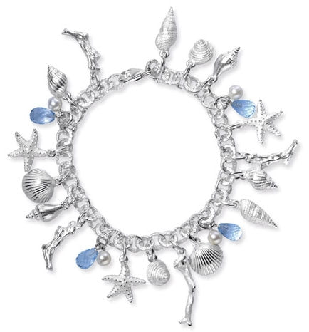 Neptuns Garden Armband mit Muscheln Süßwasserperle Topaspampel und Karabinerverschluss in der Länge 19 cm