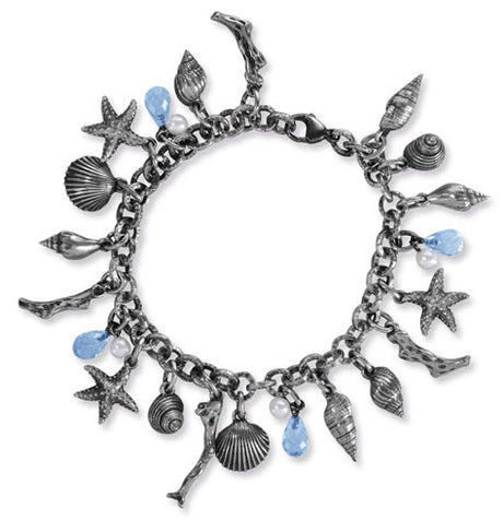 Neptuns Garden Armband mit Muscheln Süßwasserperle Topaspampel und Karabinerverschluss in der Länge 19 cm