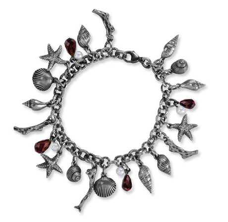 Neptuns Garden Armband mit Muscheln Süßwasserperle Granatpampel und Karabinerverschluss in der Länge 19 cm