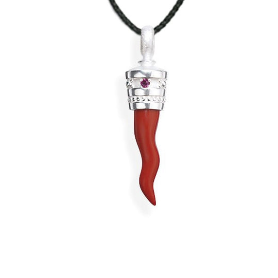 Potpurry kleiner Tigerzahn Anhänger mit rekonstruierter Koralle Rhodolith und Klappöse