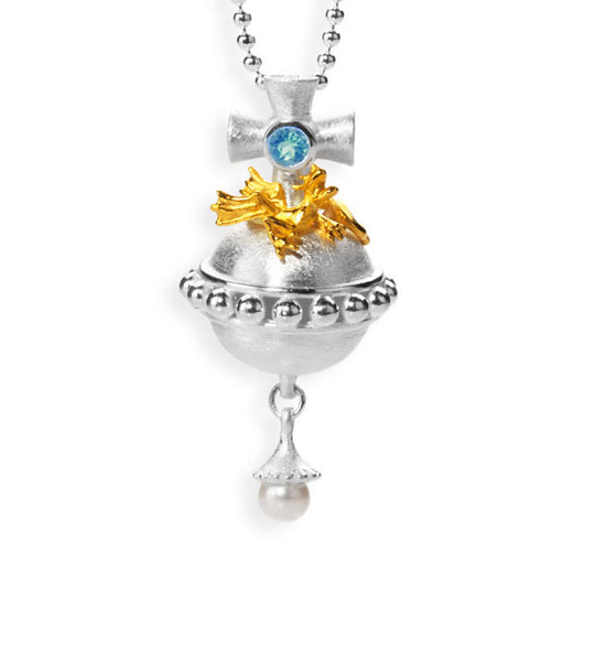 Reichsapfel kleiner Anhänger mit Topas Drachen und Süßwasserperle