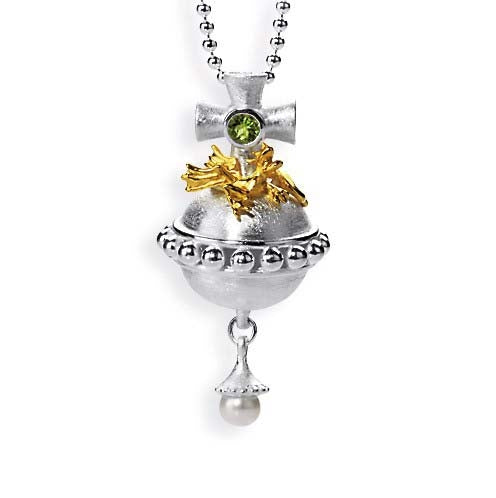 Reichsapfel kleiner Anhänger mit Peridot Drachen und Süßwasserperle