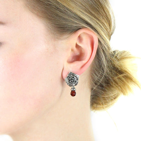 Rose of Antoine große Rosen Clipohrstecker mit Rhodolithpampel