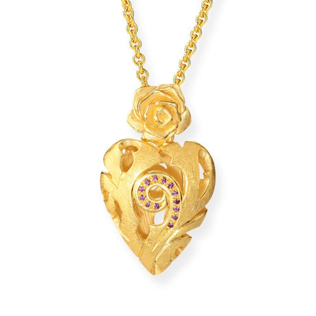 Rose of Antoine mittlerer Herz Anhänger mit Rose und Rhodolithpavée
