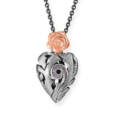 Rose of Antoine mittlerer Herz Anhänger mit Rose und Rhodolithpavée