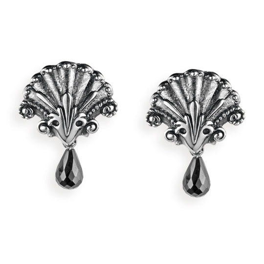 Strandgut Muschel Clipohrstecker mit Onyxpampel