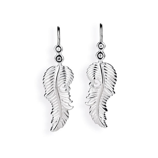 La Luna Feder Ohrhänger mit weißem Saphir