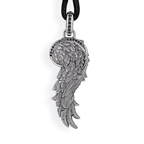 La Luna großer Flügel Anhänger mit Klappöse und schwarzem Saphirpavée