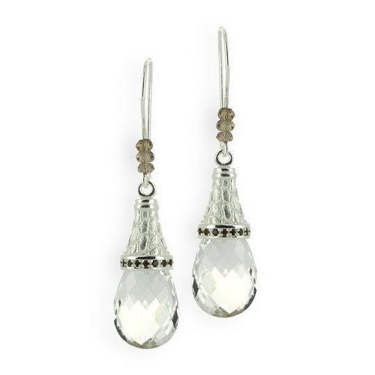 Dragonskin Ohrhänger mit Bergkristall Pampel und Rauchquarzpavée