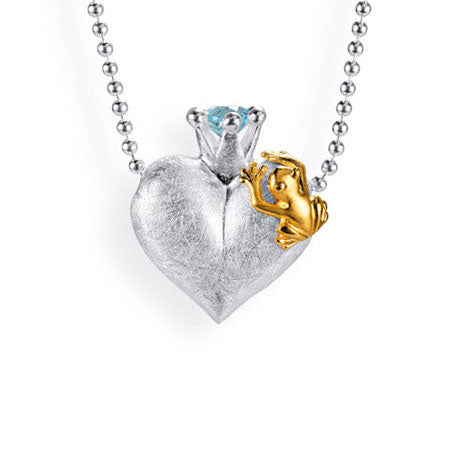 Froschkönig kleiner Herz Anhänger mit Frosch und facettiertem Topas