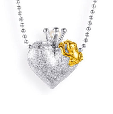 Froschkönig kleiner Herz Anhänger mit Frosch und Süßwasserperle