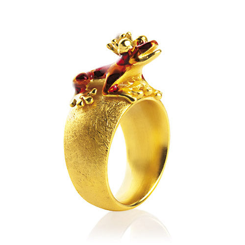 Giftpfeilfroschkönig großer Ring mit Brandlack und Süßwasserperle