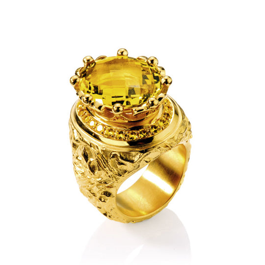 Klunkerlinge großer Ring mit Citrin und Citrinpavée