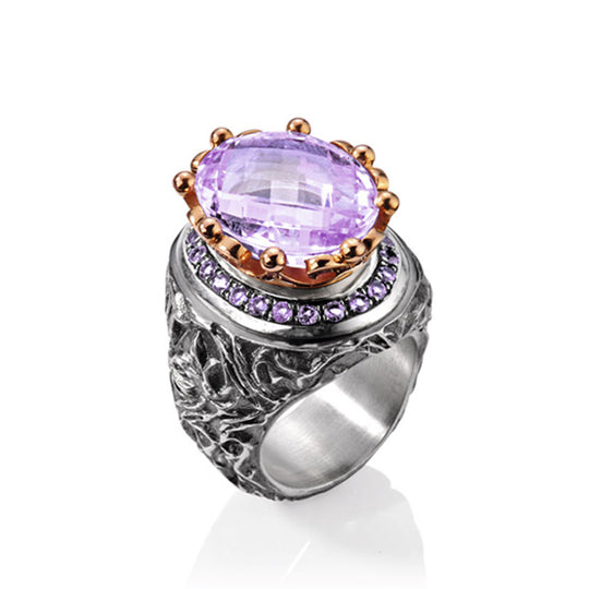 Klunkerlinge großer Ring mit Amethyst und Amethystpavée