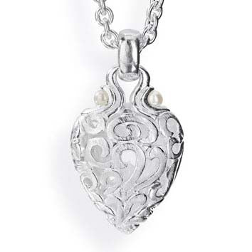 Perlentau großer Herz Anhänger mit Süßwasserperle