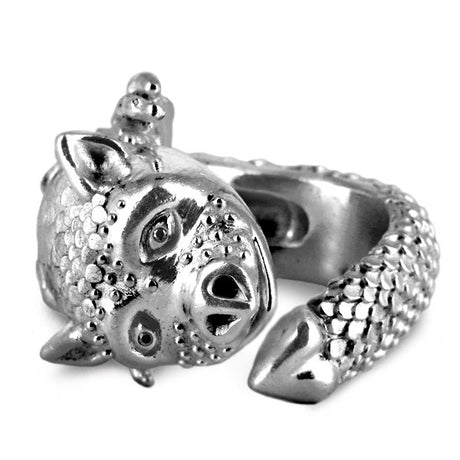 Kleiner Drache Willi großer Ring mit schwarzen Diamanten